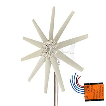 Imagem de 3000W Kit de turbina eólica horizontal 3000W 12V 24V 48V Pequenos portáteis 10 lâminas Gerador de turbina eólica com controlador MPPT para uso doméstico (branco),48v