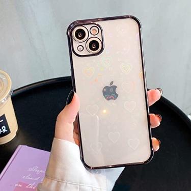 Imagem de Capa de eletroplaca de flor de laser bonito para iphone 14 13 12 11 pro max se 2020 x xs xr 8 7 plus 13 mini aurora amor coração capa clara, coração preto, para iphone 12promax