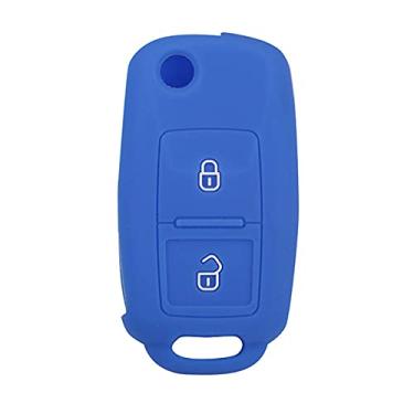 Imagem de YJADHU Capa de silicone para chave de carro masculina e feminina 2 botões, adequada para VW Amarok Polo Golf MK4 Bora Jetta Altea Skoda Octavia Fabia Amarok, azul escuro