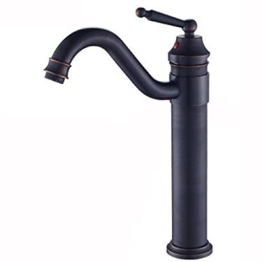 Imagem de LIDON Torneira para pia de banheiro torneira de banheiro antiga torneira da bacia pia do banheiro furo único torneira de banheiro alta para lavatório, preto A (cor: preto B)