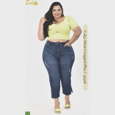 Calça Mom Jeans Plus Size Lisa Cintura Alta Com Cinto Branco - Useconf -  Calça Plus Size Feminina - Magazine Luiza