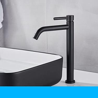 Imagem de Torneira para lavatório alta cromada preta Torneira para pia de banheiro fina Torneira misturadora de água quente para lavatório Torneira de guindaste para lavatório de água quente e fria, C