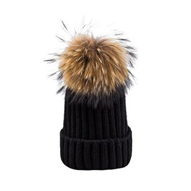 Imagem de Jueshanzj Gorro feminino masculino de tricô com pompom, Preto, tamanho �nico