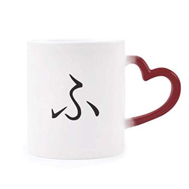 Imagem de Caneca Japonesa Hiragana Personagem FU Sensível ao Calor Caneca de Grés Mudança de Cor Vermelha