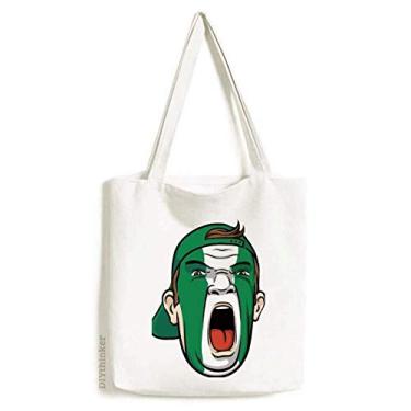 Imagem de Bolsa de lona com bandeira da Nigéria para maquiagem facial e cabeça gritando bolsa de compras casual