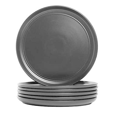 Imagem de 10 Strawberry Street - Prato de Jantar de Linha Dupla de 26,7 cm, Conjunto de 6, Preto Fosco com Sulcos Sutis