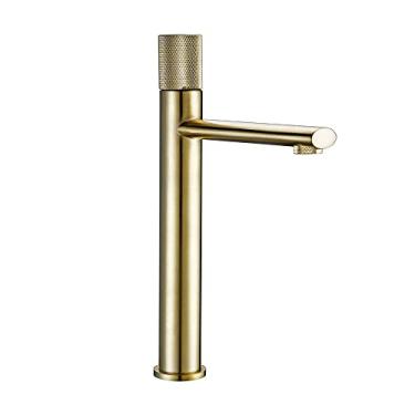 Imagem de Torneira da pia do banheiro de luxo ouro com alça única torneira misturadora fria e quente torneira da cozinha com cascata montada no convés, ouro