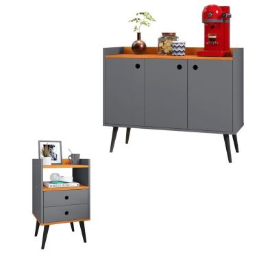 Imagem de Kit Cozinha Cantinho Café Aparador Buffet Decoração Sala Quarto Mesinha Cabeceira Mesa Lateral 2 Gavetas Retrô - RPM Móveis
