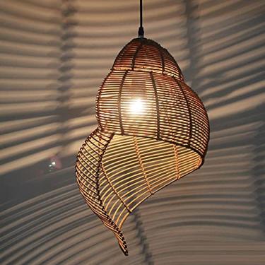 Imagem de Luminária de pingente de concha retrô feita à mão para iluminação de teto tecer bambu rattan E26 luminária de suspensão retrô de vime japonês abajur para quarto restaurante café Present