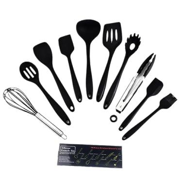 Imagem de lifcasual Conjunto de ferramentas de utensílios de cozinha com 10 peças Pinça de silicone Espátula Colheres Pá Pincel Batedor