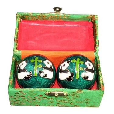 Imagem de rockible 2x bolas de massagem para as mãos, bolas de handebol chinesas com caixa de armazenamento, exercitador durável, fitness, bolas chinesas para idosos, panda verde