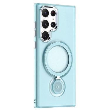 Imagem de CQSJX Capa fina para Samsung Galaxy S23 Ultra/S23 Plus/S23, suporte magnético invisível, capa de telefone fosca à prova de choque militar com suporte de anel, azul, S23 6,1 polegadas