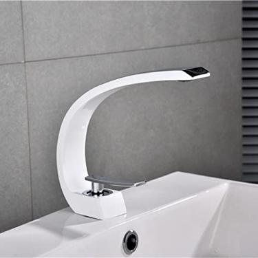 Imagem de Torneira de lavatório torneira misturadora de banheiro preto/ouro torneira de lavatório de alça única torneira de cachoeira quente e fria, branco, china