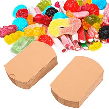 Imagem de 50PCS Pillow Paper Gift Box Candy Box, Vintage Kraft Pillow Box Sweet Paper Pillow Candy Box Gift Box, Wedding Favour Boxes Party Gift Box, Pillow Favor Box for Thanksgiving Christmas Baby Shower