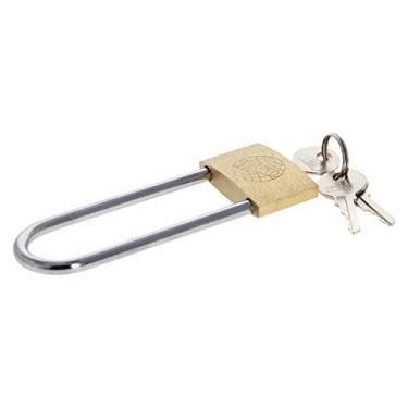 Imagem de Bettomshin Cadeado de latão, com chave semelhante, acabamento escovado de 40 mm de largura, manilha longa de endurecimento, trava de feixe longo à prova d'água à prova de ferrugem para gaveta, academia, armário, armazém, 1 peça