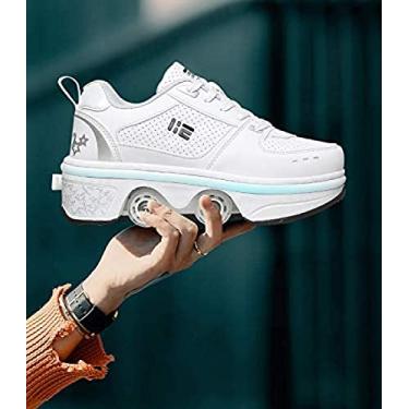Imagem de Botas De Patins Quádruplos Ajustáveis, Sapatos Multifuncionais 2 Em 1 Com 7 Luzes Que Mudam De Cor, Sapatos De Caminhada Para Crianças Estudantes Adultos,38 Euros,Collector88