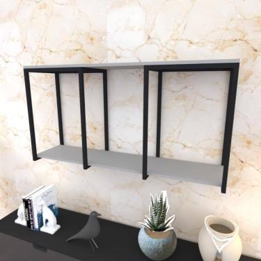 Imagem de Prateleira Industrial Suspensa Estante Parede Nicho Cinza Ferro E Madeira Suporte Pratileira