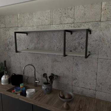 Imagem de Prateleira Industrial Suspensa Estante Parede Nicho Cinza Cozinha Escritorio Sala Quarto Infantil