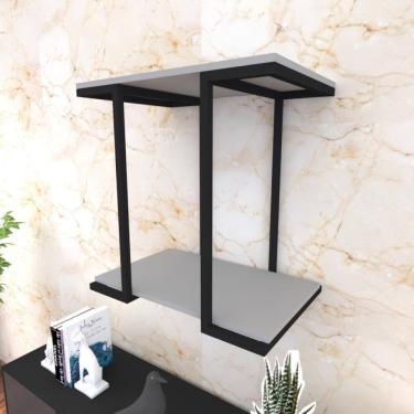 Imagem de Prateleira Industrial Suspensa Estante Parede Nicho Cinza Ferro E Madeira Suporte Pratileira