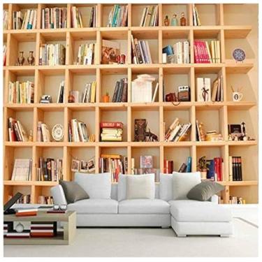 Imagem de TUYIFA Papel de parede 3D papel de parede livros estante de livros fundo parede pintura decorativa (38 x 280 cm, autoadesivo)