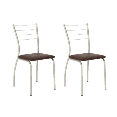 Imagem de Cadeira Sala De Jantar 1700 Kit Aço 2 Uni Prata - Assento Courano Cacau - Carraro