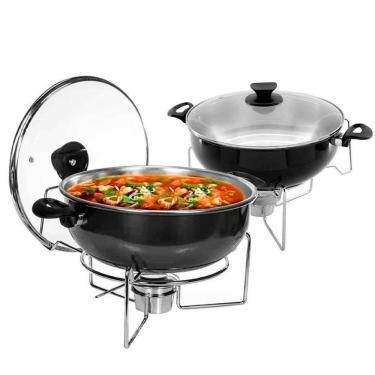 Imagem de Kit 2 Rechaud Preto A álcool Com Tampa De Vidro 6,5l