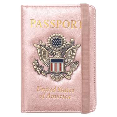 Imagem de Coowayze Carteira com porta-passaporte para mulheres e homens, capa de passaporte com bloqueio de RFID, organizador de passaporte de couro impermeável com compartimento para cartão de vacina, carteira