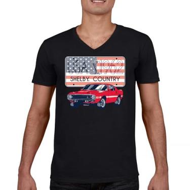 Imagem de Camiseta Shelby Country gola V 1962 GT500 American Racing USA Made Mustang Cobra GT Performance Powered by Ford Tee, Preto, 3G