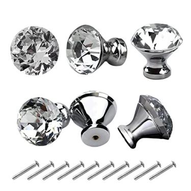 Imagem de HOSL 10 maçanetas de armário de 3,5 cm puxador de gaveta de vidro cristal puxadores e puxadores em forma de diamante puxadores prateados para armário de cozinha puxadores de banheiro (30 mm