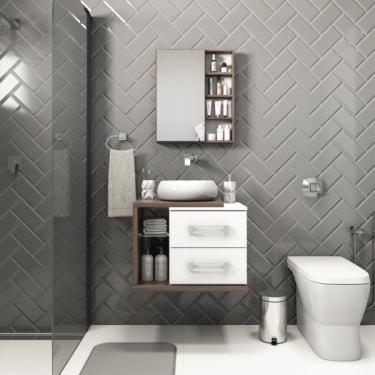 Imagem de Gabinete para Banheiro 46x60x42cm Branco e Amêndoa Lótus