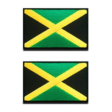 Imagem de Pacote com 2 emblemas de bandeira da Jamaica, bordado tático jamaicano com gancho e laço na parte de trás para chapéus, mochila tática, jaquetas, jeans, roupas equipe uniforme militar aplique emblema