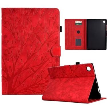 Imagem de YUNHOTIC Capa para Samsung Galaxy Tab A7 Lite 8,7" [SM-T220/T225/T227] Despertar/hibernar automático, capa dobrável de couro PU premium com suporte para caneta e vários ângulos de visualização - Árvores vermelhas