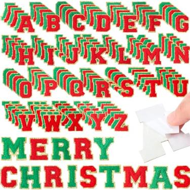 Imagem de Yilloog 156 peças adesivos autoadesivos de letras de chenille A-Z alfabeto chenille adesivos glitter chenille adesivos iniciais para celular DIY mochilas chapéu tecido roupas apliques (vermelho,
