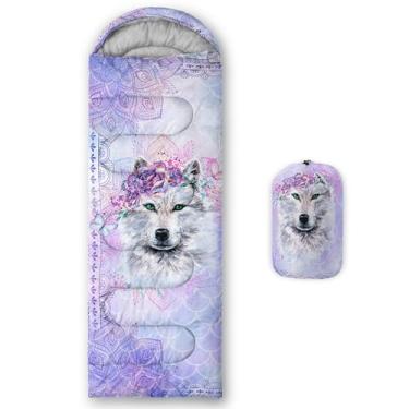 Imagem de CVHOUSE Sacos de dormir Wolf Camping, 3 estações, clima quente e frio, leve, sacos de dormir à prova d'água para adultos e crianças, viagens e ao ar livre, equipamentos de acampamento, 78 x 228 cm
