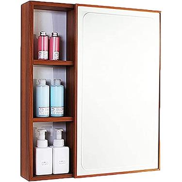 Imagem de Armário de armazenamento montado na parede para quarto, banheiro com espelho de porta, liga de alumínio (marrom 60 x 12,5 x 70 cm)