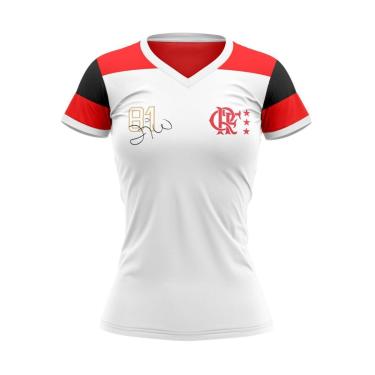 Imagem de Camiseta Braziline Babylook Zico Retrô Feminino - Branco e Vermelho-Feminino