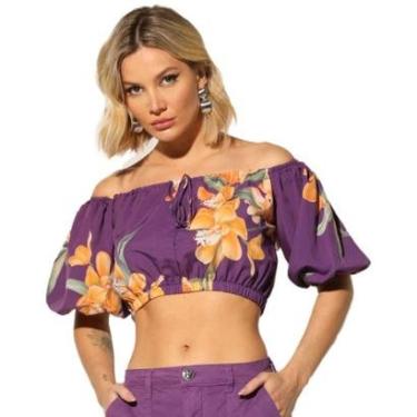 Imagem de Blusa Cropped Onça Preta Ciganinha I23 Rosa Feminino-Feminino