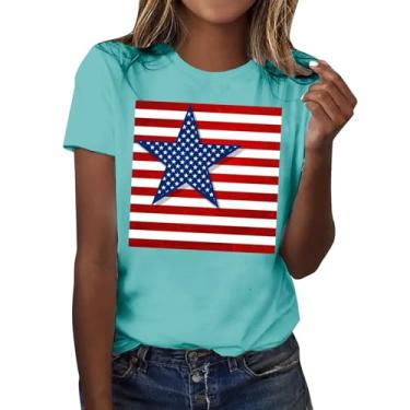 Imagem de Camiseta feminina com estampa de estrela da bandeira dos EUA, 4 de julho, túnica do Dia da Independência, camisetas patrióticas, gola redonda, Verde menta, M