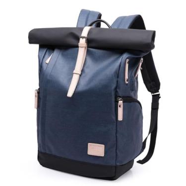 Imagem de BANGE Mochila Notebook Impermeável Bolsa Executiva com USB Reforçada com Detalhes em Couro (Azul)