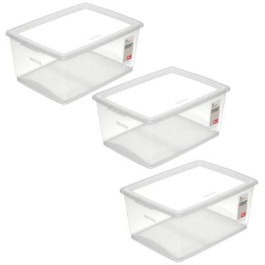 Imagem de 3 Caixas Plásticas Cesto Organizador com Tampa 30L Brinquedo