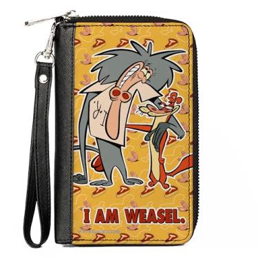 Imagem de Buckle-Down Carteira Warner Bros. Animation, zíper ao redor, I Am Weasel IR Baboon Pose e logotipo do título, amarelo, couro vegano, 7.5"x4.5", Casual
