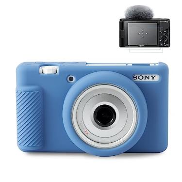 Imagem de Pocoukate Capa para câmera Sony ZV-1F, ZV-1 II/ZV-1M2 Vlog, capa de silicone para câmera ZV1F, antiarranhões e ajuste fino macio com protetor de tela ZV1 F - Pele azul