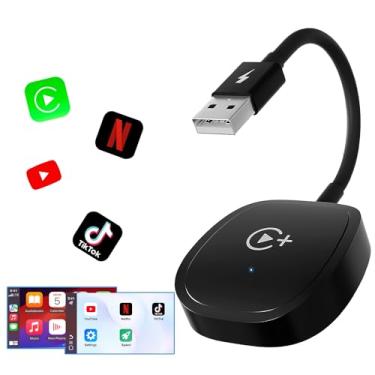 Imagem de Adaptador CarPlay sem fio, adaptador sem fio CarPlay suporta Netflix, YouTube e Tiktok Stream Media Play, para OEM com fio CarPlay para dongle sem fio, serve para carros de 2016 e telefone iOS 10+