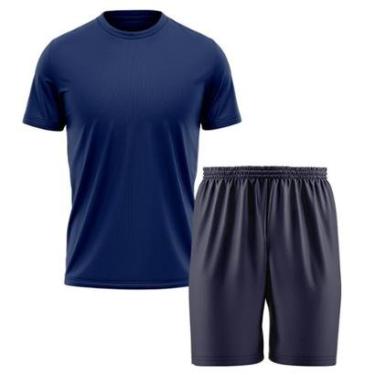 Imagem de Kit Calção Short Futebol Basquete Azul + Camiseta Manga Curta Masculina-Masculino