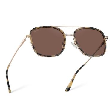 Imagem de WearMe Pro Óculos de sol quadrados polarizados femininos: aviador quadrado moderno com ponte dupla estética vintage, Armação de tartaruga bege / lente marrom, One Size
