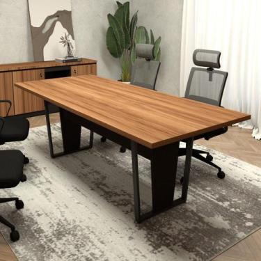 Imagem de Mesa de Reunião Escritório Pés Metal Nogal 200cm F5 Office - F5 Office