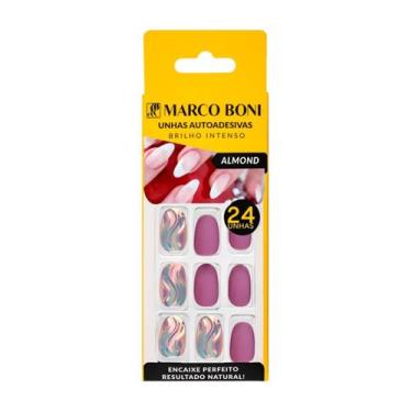 Imagem de Kit 24 Unhas Autoadesivas Modelo Almond Natural Marco Boni, Rosa