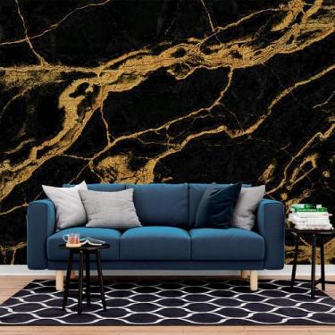 Imagem de Papel de Parede Painel 3D Mármore preto Fio Ouro 2,5M  Revestimento Pe