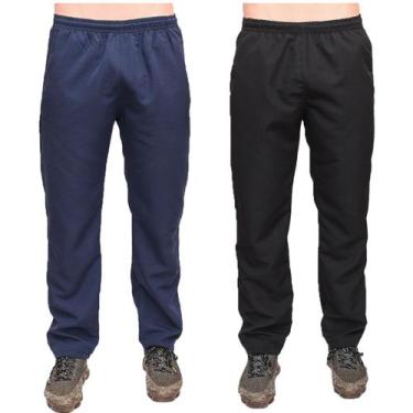 Imagem de Kit 2 Calças Tactel Masculina Leve Macio 3 Bolsos Elástico Cordão Acad