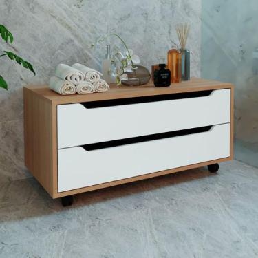 Imagem de Armário de Banheiro  2 Gavetas com Rodízio Bn3643 Amêndoa/Branco - Tec